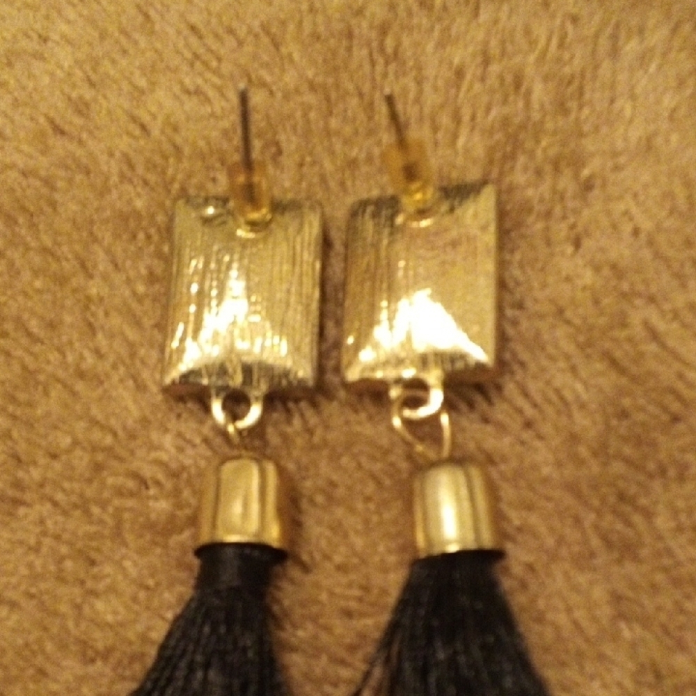 Chic Black and Gold Tassel Earrings - Picture 5 of 5